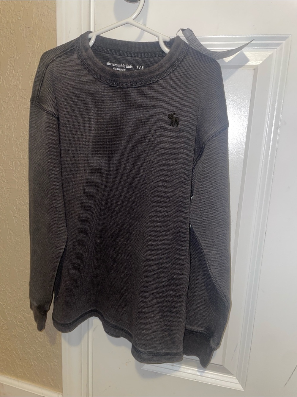 abercrombie kids charcoal crewneck waffle-knit sweater